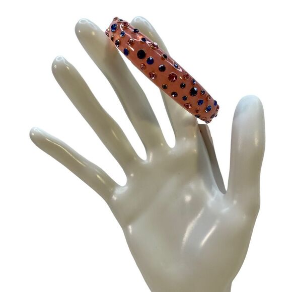 Betsey Johnson Pink & Blue Jeweled Bangle Bracelet w/ Gold Tone Hardware. - Picture 6 of 9